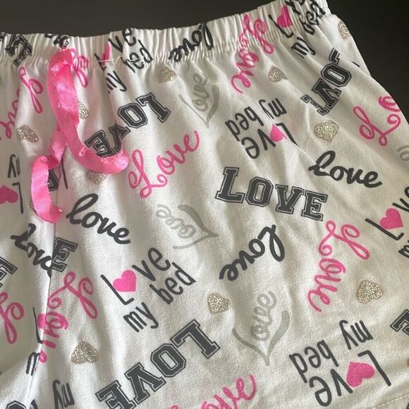 Pj pajama bottom shorts colorful pink love my bed glitter heart size XL - Picture 3 of 10